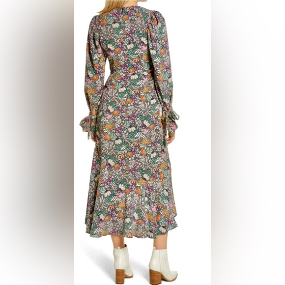 ASOS I TopShop Whimsical Floral Maxi Dress Long Puff Sleeves w Wrist Ties - Picture 5 of 11